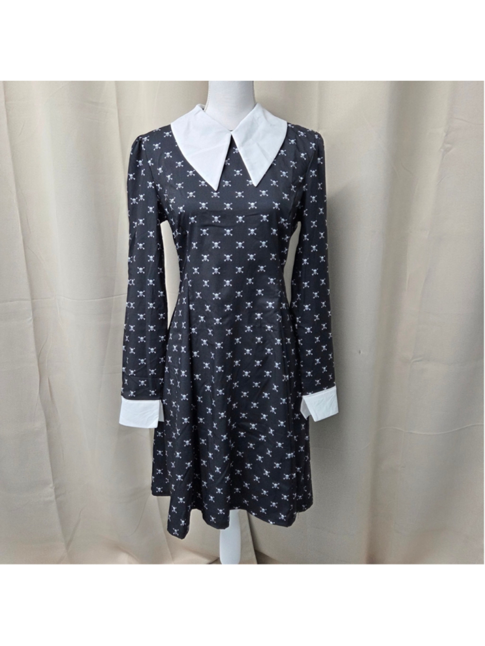 Wednesday Black and White Collared Dress Size M